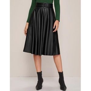 Luxe black vegan leather flare skirt
